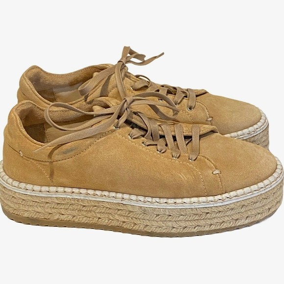 RAG & BONE Kent Espadrille Platform Sneakers Dune Tan Suede Womens Size 37 - Picture 2 of 12